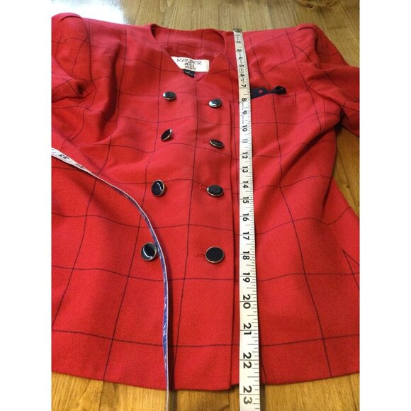VTG Kasper A.S.L Petite Red Double-Breasted Womens Blazer Jacket Size 2 Checkere - Picture 11 of 12